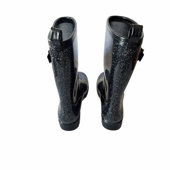 CAPELLI Womens Black Glitter Mid Calf Weatherproof Wellies Rain Boots US 6 - Picture 3 of 10